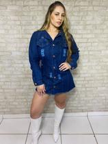 Jaqueta Jeans Feminina Max Blogueira Destroyed Rasgada Top