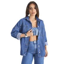 Jaqueta Jeans Feminina Max Longa Inverno Camisão Camisa Plus Size Oversized
