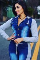 Jaqueta Jeans Feminina Moletom com Capuz Removível Jaqueta Jeans Feminina Moletom com Capuz Removível
