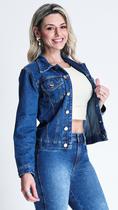 Jaqueta Jeans Feminina na Cor Azul Escuro