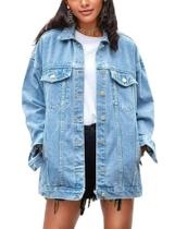 Jaqueta jeans feminina Omoone, tamanho médio, azul, XL Jaqueta jeans feminina Omoone, tamanho médio, azul, XL
