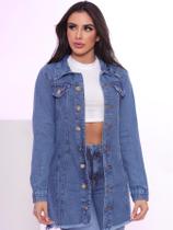 Jaqueta Jeans Feminina Parka Max Longa Sobretudo Jaqueta Jeans Feminina Parka Max Longa Sobretudo