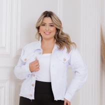 Jaqueta Jeans Feminina Plus Size Branca com Elastano - Bellamari Jeans