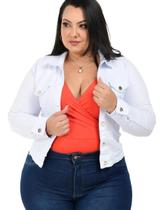 Jaqueta Jeans Feminina Plus Size Branca Com Lycra