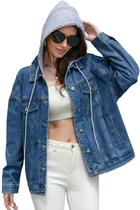 Jaqueta Jeans Feminina Plus Size com Capuz - Azul Jeans