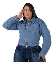 Jaqueta Jeans Feminina Plus Size Inverno 2023 Gliter Linda