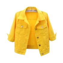 Jaqueta Jeans Feminina Rosa Roxa Amarela Curta Casual Solta Para Primavera Outono