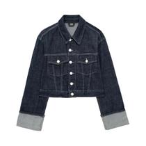 Jaqueta Jeans Feminina Vintage Azul Escuro - Manga Longa com Bolsos