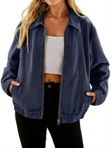 Jaqueta jeans Glamaker Zip Up Classic azul escuro para mulheres