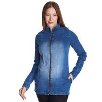 Jaqueta Jeans HNO Blazer com Zíper Acinturada Premium