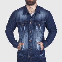 Jaqueta Jeans HNO Jeans Premium Leve Destroyed Used Azul
