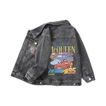 Jaqueta Jeans Infantil Lightning McQueen Com Estampa De Desenho Animado, Abotoamento Simples, Jaqueta Jeans Infantil Lightning McQueen Com Estampa De Desenho Animado, Abotoamento Simples,