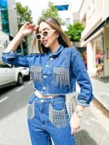 Jaqueta jeans lavado detalhado