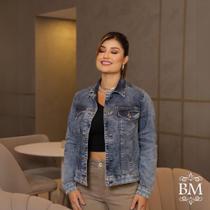 Jaqueta Jeans, Lavagem Clara, Botões, Punho, Cós, Bolsos Frontais, Mokkai BM1202 Jaqueta Jeans, Lavagem Clara, Botões, Punho, Cós, Bolsos Frontais, Mokkai BM1202