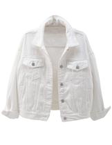 Jaqueta jeans Locachy feminina casual branca de manga comprida Jaqueta jeans Locachy feminina casual branca de manga comprida