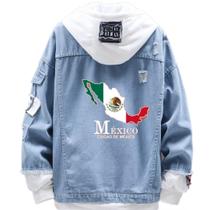 Jaqueta jeans Loose Creative Design Mexican Map Flag