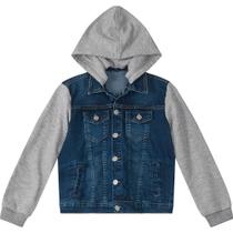 Jaqueta Jeans Malwee Capuz Moletom Removível Roupa de Frio Casaco Juvenil Menino Tam 4 6 8 10 12 14 Infantil Masculina