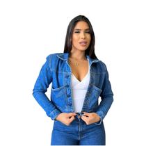 Jaqueta Jeans Manga Longa Feminina Color Top Sal e Pimenta