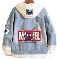 Jaqueta jeans maravilha homem-aranha deadpool estilo faculdade Jaqueta jeans maravilha homem-aranha deadpool estilo faculdade