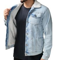 Jaqueta jeans masculina clara com pelinho