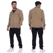 Jaqueta Jeans Masculina Confortável Sarja Moderna Caqui Jaqueta Jeans Masculina Confortável Sarja Moderna Caqui