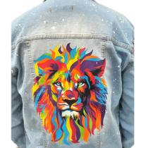 Jaqueta Jeans Masculina Personalizada Estampa De Leão Colorido