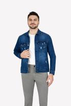 Jaqueta Jeans Masculina Plus Size Muito Mais Blue Dark