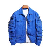Jaqueta Jeans Masculina Y2K De Algodão Elástico Corta-Vento Estilo Trucker Cowboy Com Patches De