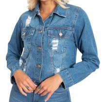 Jaqueta Jeans Média Barra Desfiada Lady Rock JQ49089 Cor:AzulTamanho:GG