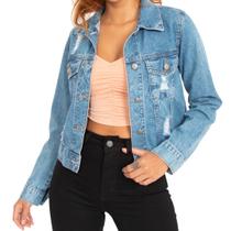 Jaqueta Jeans Média Destroyed Azul Lady Rock JQ49088 Cor:AzulTamanho:M Jaqueta Jeans Média Destroyed Azul Lady Rock JQ49088 Cor:AzulTamanho:M