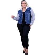 Jaqueta Jeans Moletom Feminina Plus Size GG G1 G2 G3 Jaqueta Jeans Moletom Feminina Plus Size GG G1 G2 G3