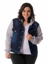 Jaqueta jeans moletom plus size Laura