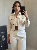 Jaqueta jeans off cropped feminina rodeio off white