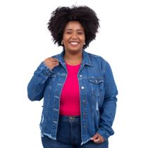 Jaqueta Jeans Plus Size Barra Desigual e Desfiada