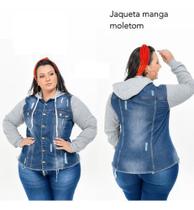 Jaqueta Jeans Plus Size Com Mangas De Moletom Grandes - Xtracharmy
