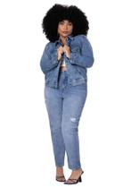 Jaqueta jeans plus size cropped com brilho lunender 20517
