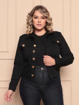 Jaqueta Jeans Plus Size Feminina com Elastano Jaqueta Jeans Plus Size Feminina com Elastano