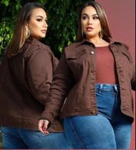 Jaqueta Jeans Plus Size Feminina Premium Elastano Confortável TamanhoGG52/54CorMarron