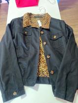 Jaqueta jeans preta forró animal print tamanho GG Jaqueta jeans preta forró animal print tamanho GG