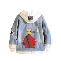 Jaqueta jeans rasgada com capuz Naruto anime
