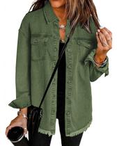 Jaqueta Jeans Vetinee Oversize com Botões Verdes - Tamanhos 16 e 18