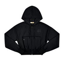 Jaqueta Juvenil em Moletom Peluciado Preto com Capuz - Mod.me