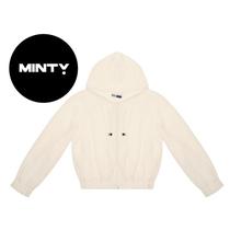 Jaqueta juvenil em pelo safira com capuz minty Jaqueta juvenil em pelo safira com capuz minty