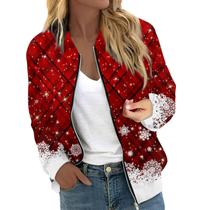 Jaqueta JWNYJFB Christmas 2024 xadrez com estampa de floco de neve feminina vermelha