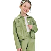 Jaqueta Kukie Boxy Em Sarja Ônix Verde Inverno Jaqueta Kukie Boxy Em Sarja Ônix Verde Inverno