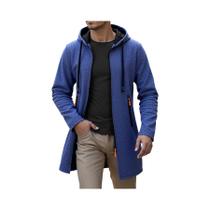 Jaqueta Longa Com Capuz Masculina Para Primavera E Outono, Cardigã De Tricô Sólido, Casual, Com