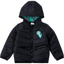 Jaqueta Malwee Dupla Face Casaco de Frio Corta Vento Dino Puffer Microfibra Capuz Infantil Bolso Menino Tam 1 2 3 4 6 8 Masculina