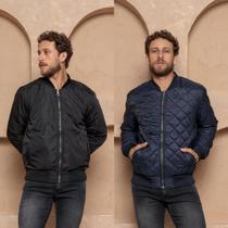 Jaqueta Masculina Bomber Acolchoada com Zíper Dupla Face COR:PRETO-AZULTAMANHO:G