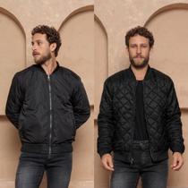 Jaqueta Masculina Bomber Acolchoada com Zíper Dupla Face COR:PRETO-PRETOTAMANHO:GG