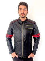 Jaqueta Masculina Couro De Bufalo Legitimo - Black/Red
